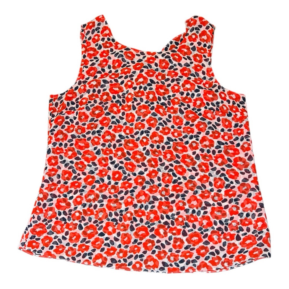 Cabi Spring Flipside XL Ruffle back detail Floral Red Blue White Scoop Tank